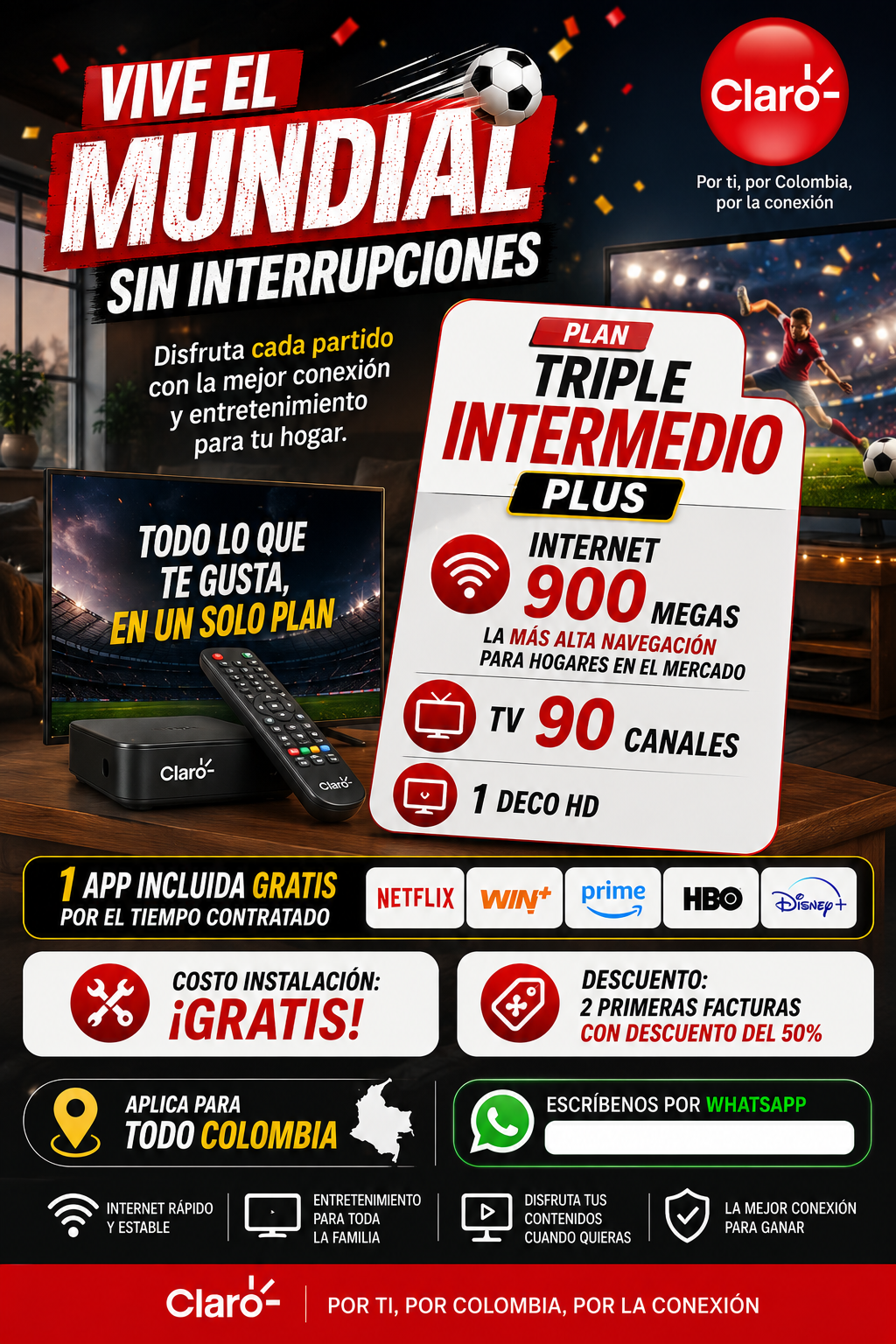 $106mil Internet + TV + Telefonia 900/500 Mg