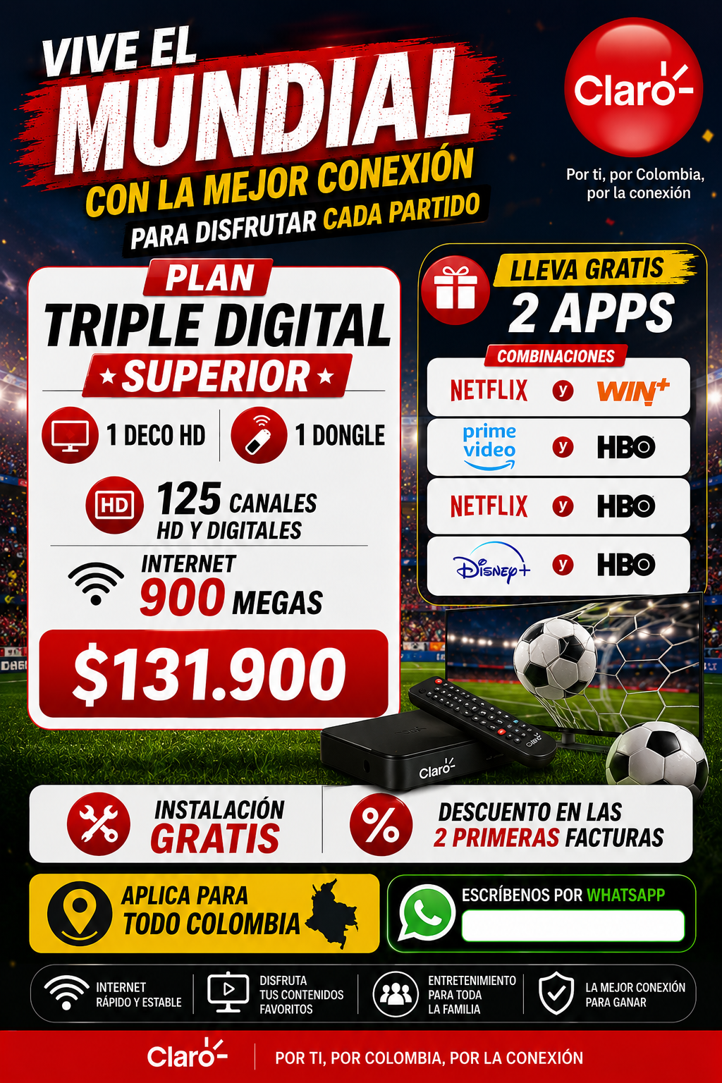 $131mil Internet + TV + Telefonia 900/500 Mg